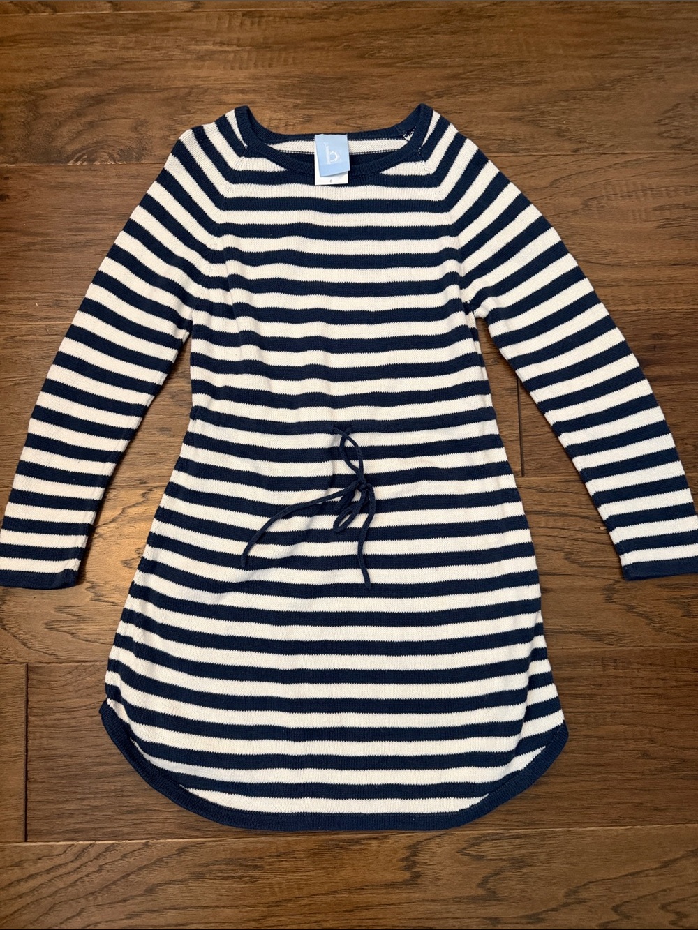 bella bliss Girls Navy Blue & White Striped Knit Drawstring Dress Size 8